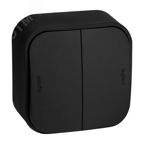 Выключатель 2-клавишный для открытой установки 10А черный матовый QUTEO - фото 1