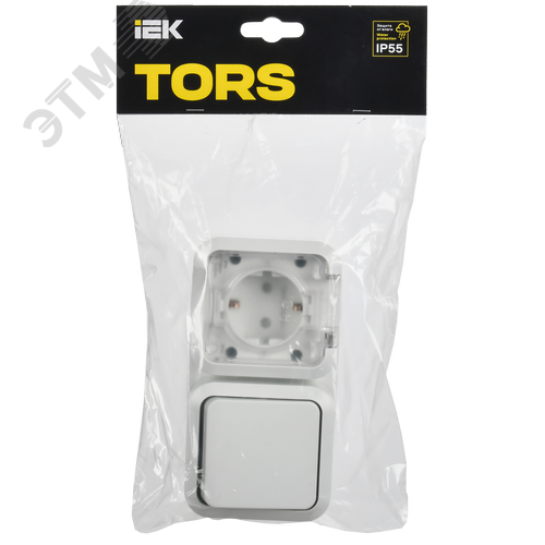 TORS Блок розетка + выключатель горизонтальный 16А IP55 TS342 белый IEK - фото 2