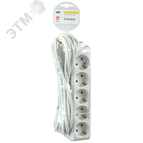 Удлинитель бытовой 5 розеток шнур 5м с заземлением 16А - фото 2
