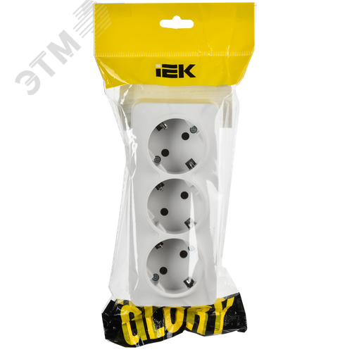 GLORY Розетка 3-местная для открытой установки с заземлением без защитных шторок 16А РС23-3-ХБм белый матовый IEK - фото 2