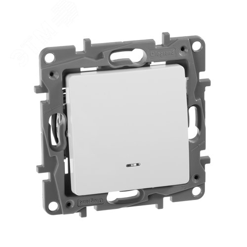 Изображение товара Выключатель 1-клавишный проходной с подсветкой/индикацией 10А безвинтовое крепление белый ETIKA (шт)