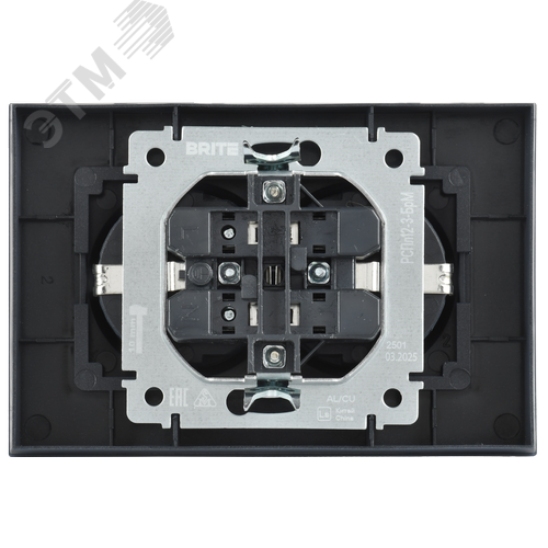 BRITE Розетка 2-местная с заземлением без защитных шторок плоская 16А в сборе РСПл12-3-БрМ маренго IEK - фото 5