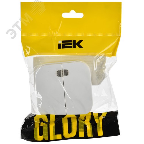 GLORY Выключатель 2-клавишный для открытой установки с индикацией 10А ВС20-2-1-ХБм белый матовый IEK - фото 2