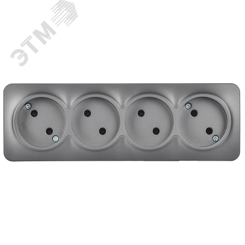 GLORY Розетка 4-местная для открытой установки без заземления без защитных шторок 10А РС24-2-ХСм сталь матовый IEK - фото 4