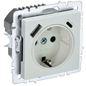 Изображение товара BRITE Розетка с заземлением с защитными шторками 16А с USB A+C 18Вт РЮш11-1-БрЖ жемчуг (шт)