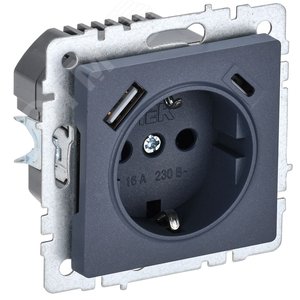 Изображение товара BRITE Розетка с заземлением с защитными шторками 16А с USB A+C 18Вт РЮш11-1-БрМ маренго (шт)