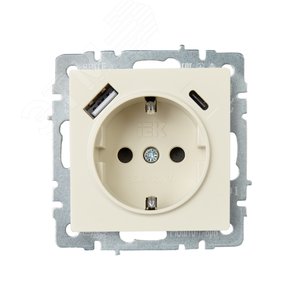 BRITE Розетка с заземлением с защитными шторками 16А с USB A+C 18Вт РЮш11-1-БрКр бежевый - фото 2