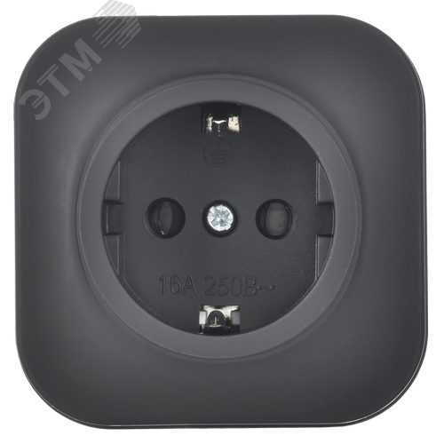 GLORY Розетка 1-местная для открытой установки с заземлением без защитных шторок 16А РС20-3-ХЧм черный матовый IEK - фото 3