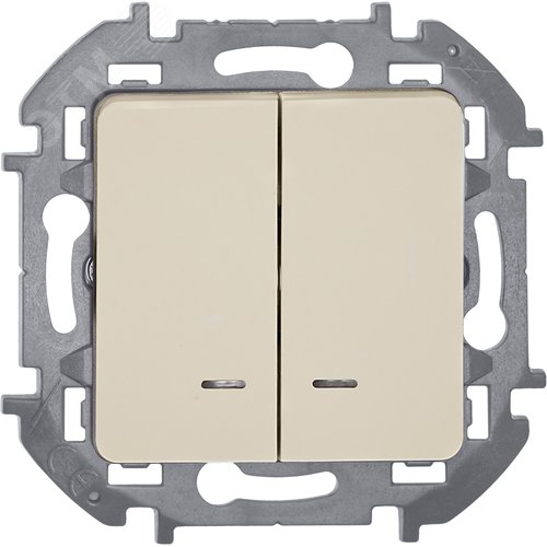 Выключатель 2-клавишный с подсветкой/индикацией 10АХ безвинтовое крепление слоновая кость INSPIRIA - фото 6