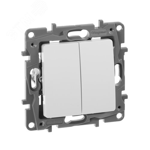 Выключатель 2-клавишный проходной 10А безвинтовое крепление белый ETIKA - фото 1