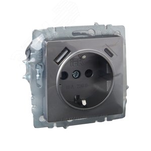 BRITE Розетка с заземлением с защитными шторками 16А с USB A+C 18Вт РЮш11-1-БрС сталь - фото 6