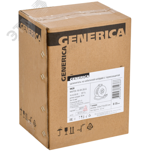 Удлинитель силовой УК20 с термозащитой 4 места 2P+PE/20м 3х1.5мм2 GENERICA - фото 2