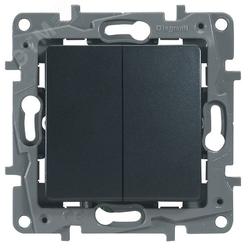 Выключатель 2-клавишный проходной 10А безвинтовое крепление антрацит ETIKA - фото 3