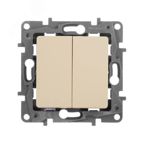 Выключатель 2-клавишный проходной 10А безвинтовое крепление слоновая кость ETIKA - фото 3