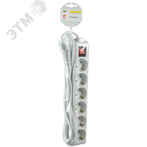 Удлинитель бытовой 6х3м с заземлением с выключателем 16А У06К - фото 2