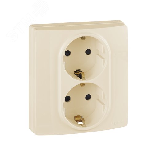 Розетка 2-местная с заземлением с защитными шторками безвинтовое крепление 16А в сборе слоновая кость ETIKA - фото 1