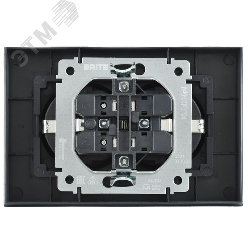 BRITE Розетка 2-местная с заземлением с защитными шторками плоская 16А в сборе РСшПл12-3-БрМ маренго IEK - фото 4