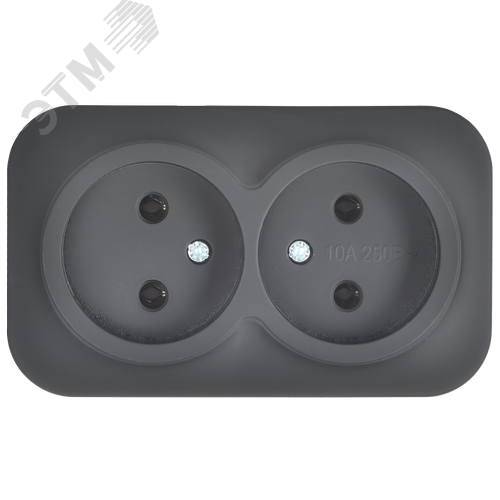 GLORY Розетка 2-местная для открытой установки без заземления без защитных шторок 10А РС22-2-ХЧм черный матовый IEK - фото 3