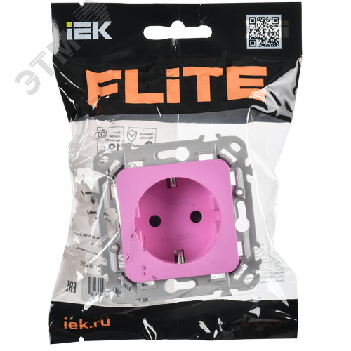 FLITE Розетка с заземлением с защитными шторками безвинтовое крепление 16А РСш11-1-ФлПр пурпурный IEK - фото 2