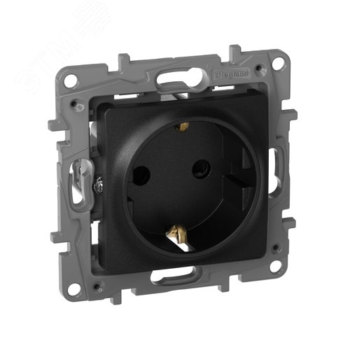 Розетка 1-местная с заземлением с защитными шторками 16А антрацит ETIKA - фото 1