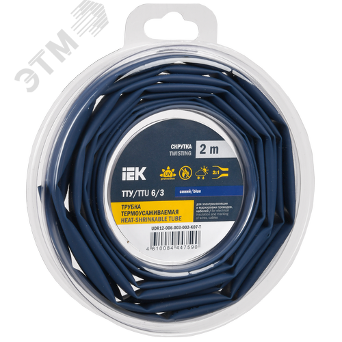 Изображение товара Трубка термоусадочная ТТУ нг-LS 6/3 синяя (2м/упак) IEK (упак)