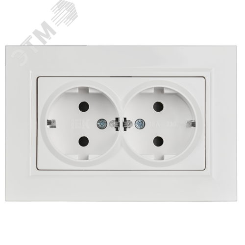 BRITE Розетка 2-местная с заземлением с защитными шторками плоская 16А в сборе РСшПл12-3-БрБ белый IEK - фото 3