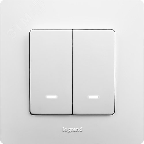 Выключатель 2-клавишный с подсветкой/индикацией 10А безвинтовое крепление белый ETIKA - фото 6