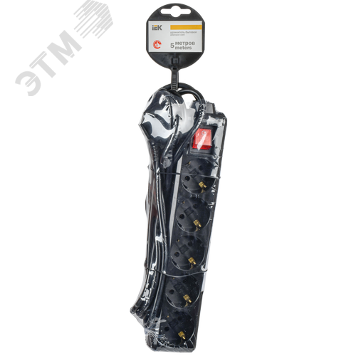 Удлинитель У05К 5 мест с заземлением 5м 3х1мм2 16А 250В черный - фото 2