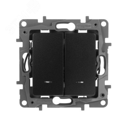 Выключатель 2-клавишный с подсветкой/индикацией 10А безвинтовое крепление антрацит ETIKA - фото 5