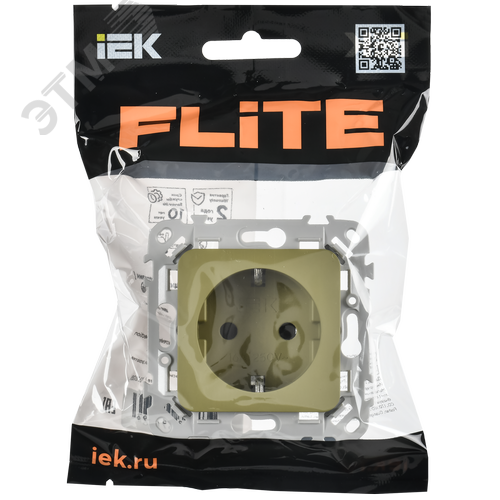 FLITE Розетка с заземлением с защитными шторками безвинтовое крепление 16А РСш11-1-ФлО оливковый IEK - фото 2
