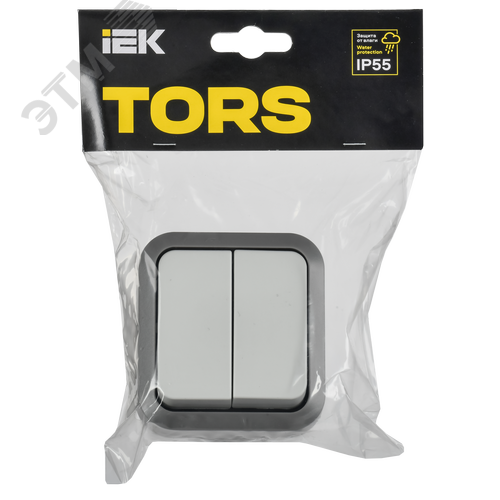 TORS Выключатель двухклавишный проходной 10А IP55 TS225 сер-бел IEK - фото 2
