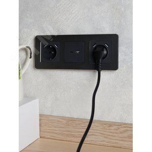 BRITE Розетка 1 пост с заземлением с защитными шторками 16А с USB A+A 5В 3,1А РЮш10-2-БрГ графит - фото 8