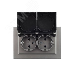 BRITE Розетка двойная с заземлением с защитными шторками и крышкой 16А в сборе IP44 РСбш12-3-44-БрС сталь - фото 9