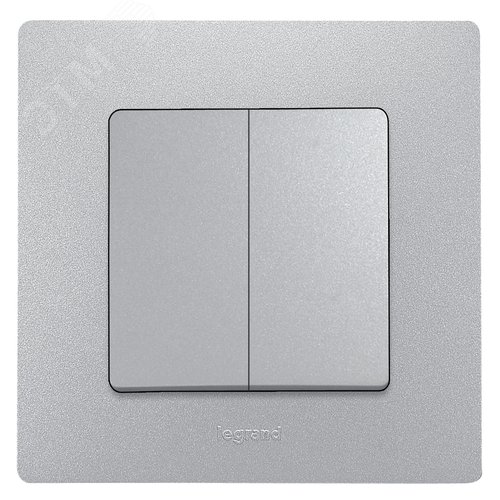 Выключатель 2-клавишный проходной 10А безвинтовое крепление алюминий ETIKA - фото 4