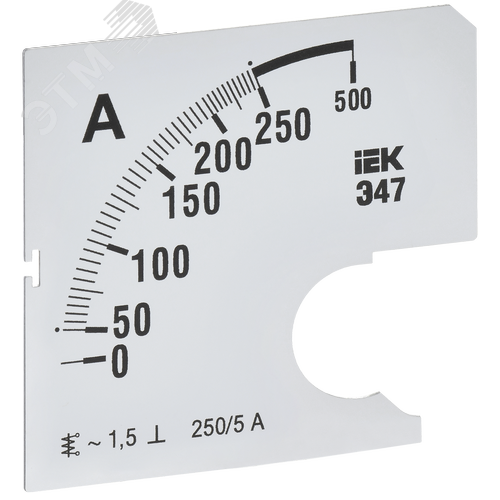 Изображение товара Шкала сменная для амперметра Э47 250/5А класс точности 1,5 72х72мм (шт)