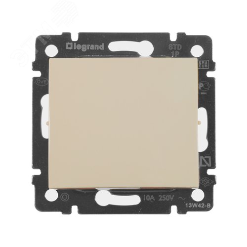 Выключатель 1-клавишный самовозвартный 10А схема 1P безвинтовое крепление слоновая кость VALENA - фото 3