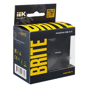 BRITE Розетка USB A+C 18Вт РЮ11-1-БрЧ черный - фото 7