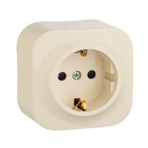 Изображение товара Розетка 1-местная для открытой установки с заземлением с защитными шторками 16Аслоновая кость QUTEO (шт)