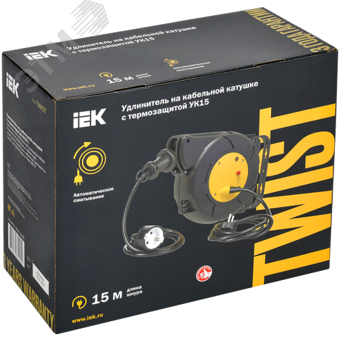 Катушка TWIST УК15 1мест. 2P+PE/15м+2м 3х1,5мм2 с автосмоткой - фото 2