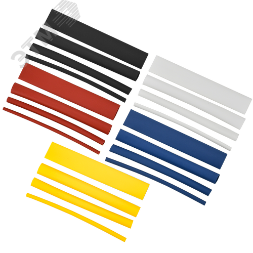 Изображение товара Набор трубок термоусадочных ТТУ 2/1 4/2 6/3 8/4 желтый/синий/красный/черный/белый 20х8см (упак)