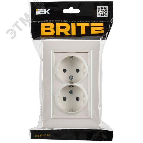 BRITE Розетка 2-местная с заземлением с защитными шторками плоская 16А в сборе РСшПл12-3-БрЖ жемчуг IEK - фото 2