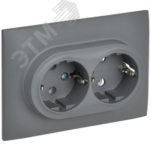SKANDY Розетка 2-местная с заземлением без защитных шторок 16А в сборе SK-R08Gr серый IEK - фото 1