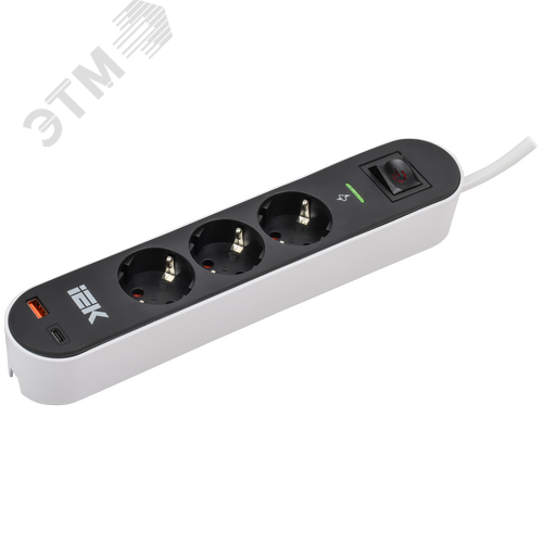 Изображение товара Фильтр сетевой СФ-03К 16А USB A+C 20Вт 1,5м 3х1,5мм2 черный IEK (шт)