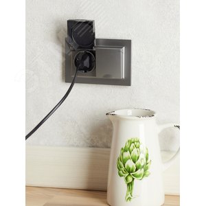 BRITE Розетка двойная с заземлением с защитными шторками и крышкой 16А в сборе IP44 РСбш12-3-44-БрС сталь - фото 3