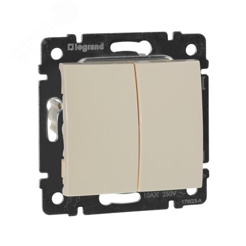 Изображение товара Выключатель 2-клавишный схема 5 10А безвинтовое крепление слоновая кость VALENA (шт)