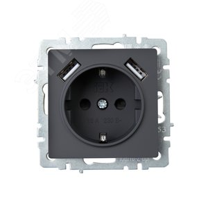 BRITE Розетка 1 пост с заземлением с защитными шторками 16А с USB A+A 5В 3,1А РЮш10-2-БрГ графит - фото 2
