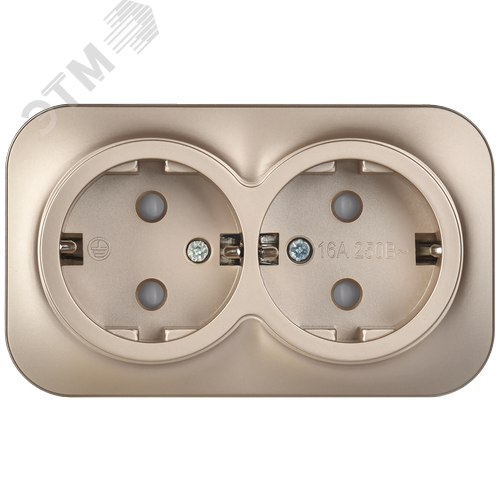 GLORY Розетка 2-местная для открытой установки с заземлением с защитными шторками 16А РСш22-3-ХШм шампань матовый IEK - фото 5