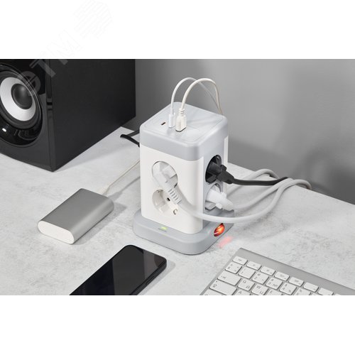 DOMINIC Удлинитель У08K 8 мест 2P+PE 1,5м 3х1,0мм2 16А/250В USB A+C 20Вт серый IEK - фото 7