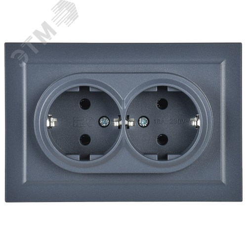 BRITE Розетка двойная с заземлением без защитных шторок 16А в сборе РС12-3-БрМ маренго - фото 6