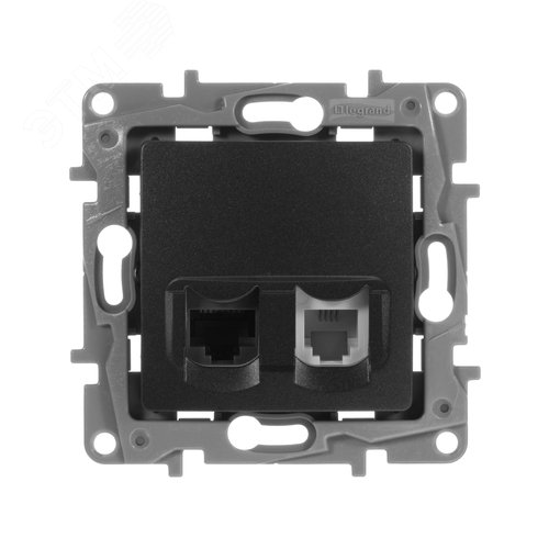 Розетка двойная RJ11+RJ45 кат.5E UTP антрацит ETIKA - фото 2